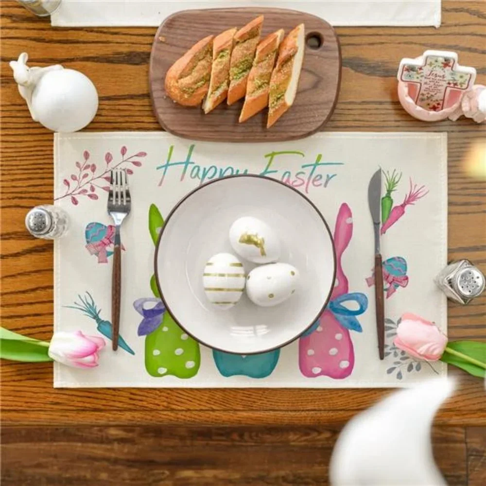 Easter Placemats Bunny Decor Spring Cottage Farmhouse Floral Table Decorations